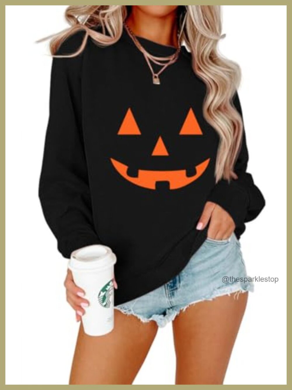 Pumpkin Face Graphic Sweatshirt Cotton Blend Pullover Crew Neck Fall